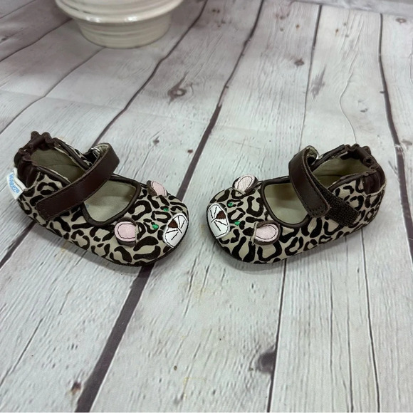 robeez mini shoes 3D leopard sandstone sz 2 leather animal print infant baby - Picture 7 of 7